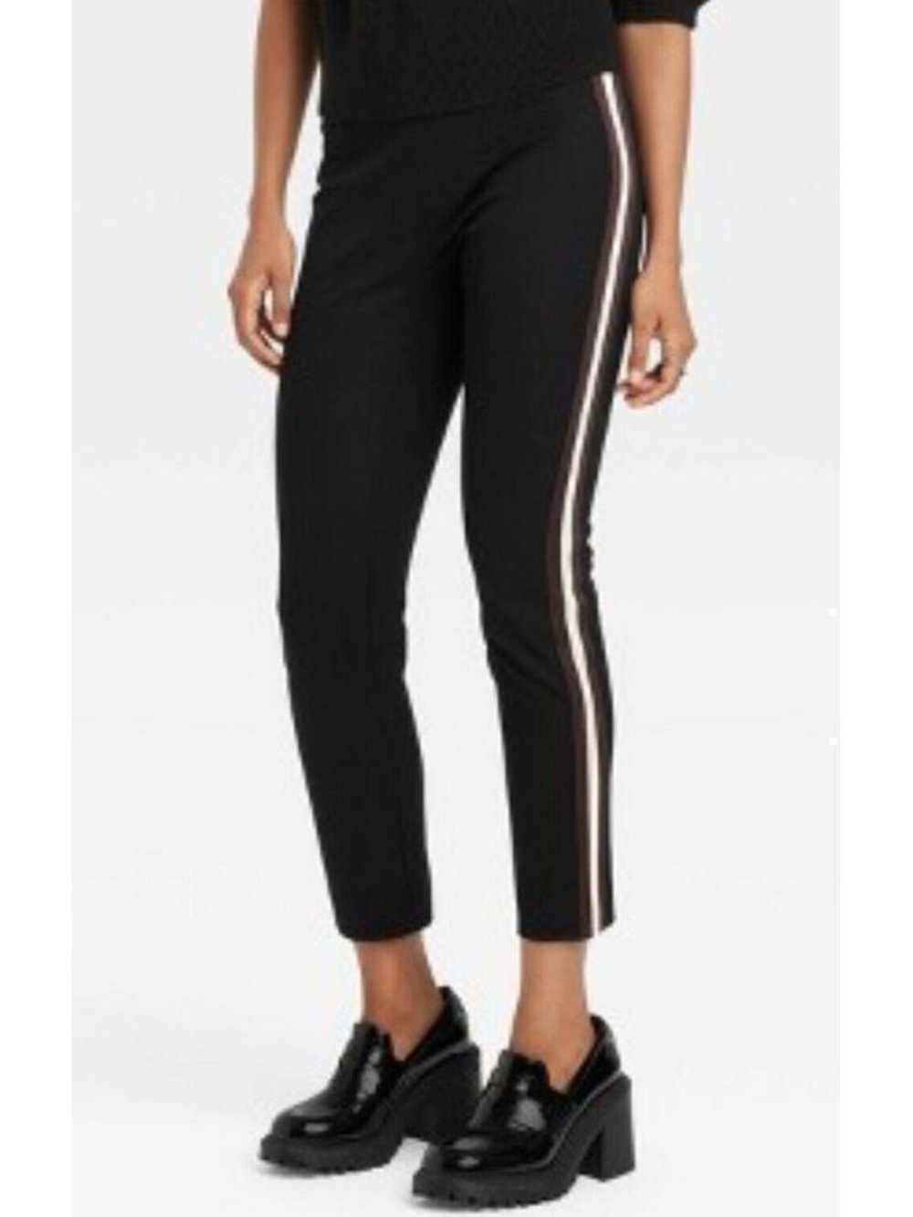 a new day Black Cropped Slim Pants with Side Stripes